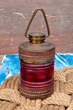 Antica Lanterna Con Bussola Portafiammiferi  In Ottone E Cuoio Navi Da Crociera 