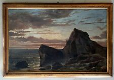 ANTICO GRANDE QUADRO OLIO PAESAGGIO MARINA GOLFO PROMONTORIO ALBA TRAMONTO '800