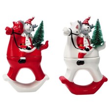 Decorazione Natalizia scatola renna a dondolo in ceramica 16x8x25cm contenitore