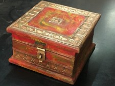 Vecchio Vintage Fatto Rame Ottone Aderente IN Legno Conservazione Scatola Per