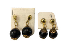 2 PAIA ORECCHINI PENDENTE PERLA NERA BIGIOTTERIA VINTAGE ANNI70-90 DIACM 1 E 0,8