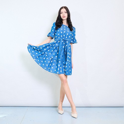 Vestito donna azzurro fiori - vestito,