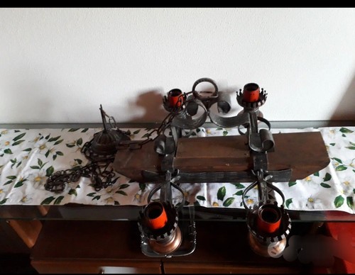 Lampadario legno ferro - lampadario,