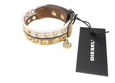 Diesel Braccialetto Donna Taglia Unica Doppio Avvolto Pelle Color Oro Occhielli