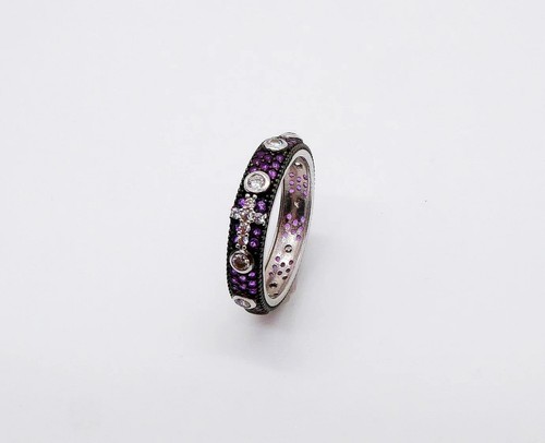 Anello rosario black - black, rodium
