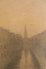 Aldo CARPI (Milano 1886-1973) Paesaggio sul naviglio a Milano dipinto cm 17x12