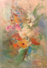 Dipinto Olio su Tavoletta Natura Morta Fiori Guido Guidi cm.35 x 50