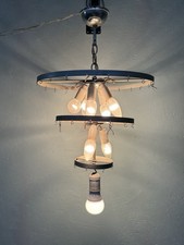 Lampadario Vintage Anni 60 Struttura in Acciaio 9 Luci Lampadario Con Pendenti