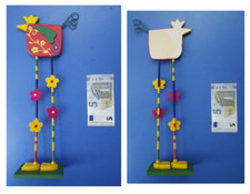 Uccello rosso in legno colorato trampoliere gru airone gallo artigianato cm 37