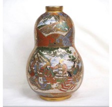 Vaso fiori ceramica SATSUMA samurai 9,3 pollici antico vaso giapponese epoca Meiji