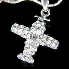 Aeroplano IN Swarovski Cristallo Aereo Pilota Volo Collana Ciondolo