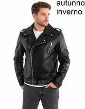Chiodo uomo Giacca di eco Pelle Giubbotto in biker moto Giubbino Nero Con zip