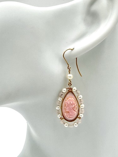 Orecchini cammeo rosa oro 14kt - cammeo,