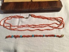 COLLANA 3 FILI E BRACCIALE IN CORALLO NATURALE MEDITERRANEO CON SCATOLE 