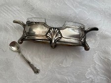 Vecchia salina in argento con cucchiaio attacco .800 cristallo XX secolo