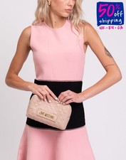 LOVE MOSCHINO pochette trapuntata beauty bag beige pelle PU chiusura zip logo 
