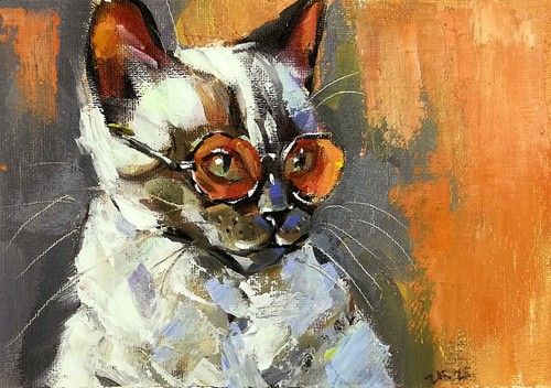 Dipinto olio originale gatto - dipinto,