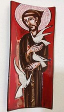 San Francesco,Ceramica di Franco Rufinelli Assisi,Anni '60.Dipinta A Mano.Cm 31.