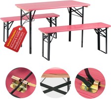 Set Birreria Tavolo e Panche Richiudibile da Giardino Balcone in Legno Rosa