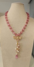 Collana artigianale pietra dura Occhi di Gatto rosa