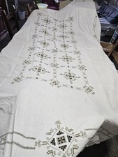Antica Tovaglia Ricamata A Mano In Lino 2,65 * 1,70 M