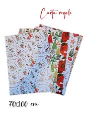 NATALE-5pz CARTA da REGALO- VARIE FANTASIE +NASTRO ADESIVO in  OMAGGIO! 70x100cm