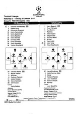 Teamsheet - Dynamo Kyiv v Chelsea 2015/16 (20 Oct) UEFA Champions League