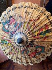 Antico Ombrello Parasole Giapponese laccato, finemente decorato