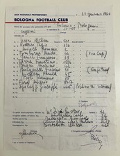 23/01/66 CAGLIARI vs BOLOGNA Distinta spogliatoio autografo capitano BULGARELLI