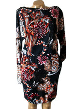 Abito Just Cavalli Multi Stampa Elasticizzato Maniche Lunghe Tasche IT40 UK 8 10