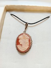 Ciondolo Cammeo Volto Di Donna Cornice In Arg.925 Laccio In Regalo