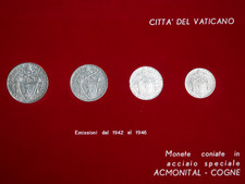 m186_Monete Papa PIO XII 2 Lire - 1 lira - 50-20 Cent serie 1946 R3 FDC