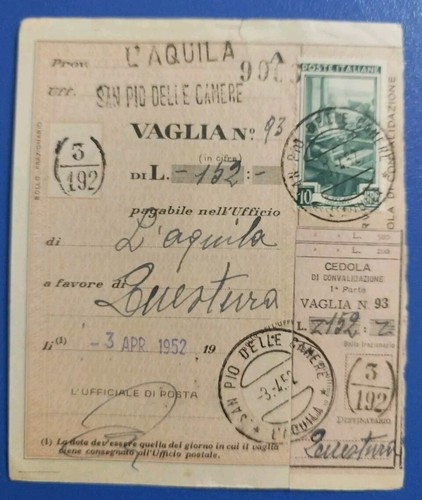 1952 vaglia postale con