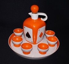 SERVIZIO DA LIQUORE ROSOLIO CERAMICA FIRMATA PUCCI UMBERTIDE EX ROMETTI ANNI '50