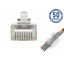 Plug Connettore RJ45 Cat5e/6  U/FTP  50 Pezzi Schermati Passanti Facile da Usare