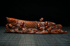 Antica statua cinese legno di bosso intagliato a mano squisita portapenne legno ufficio arte