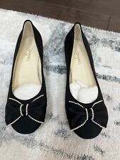 Chanel Black Satin CC Logo Pearl Bow Flat Shoes   Size 40C/ 10