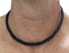 Collana pietre dure onice nero da uomo in acciaio inox lunga 45 cm con donna di