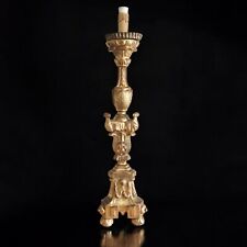 CANDELIERE IN LEGNO DORATO ORO ZECCHINO BAJOUR 1800 ANTICO CHIESA ALTARE...