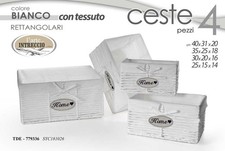SET 4 CESTE VIMINI BAGNO SALOTTO PORTA OGGETTI RETTANGOLARI BIANCO 40/35*/30/25