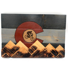 Mountain bike bandiera Colorado legno decoro scuro 15"x10" ciclismo cross 5280
