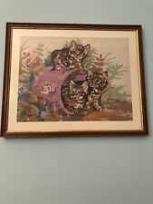 QUADRO MEZZO PUNTO RICAMATO “I GATTI” 58X47