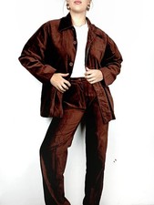 Complete vintage two Pz set jacket Blazer trousers Velvet Brown Tailleur Marrone