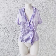GRIFFE CAMICIA CAMICETTA LILLA VIOLA SETA SATIN INCRESPATA