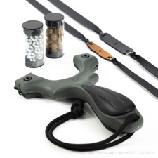 Pacchetto fionda SimpleShot SCOUT X con 2 bande piatte, bersaglio, argilla e munizioni in acciaio