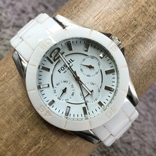 Orologio Fossil Donna CE-1002 Vestito Giorno Data Cinturino Ceramica Bianco Quarzo 37mm 7 3/4"