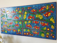 QUADRO ALBERO DELLA VITA NAIF DIPINTO A MANO 1 metro x50x4cm RIF215