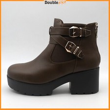 Scarpa da Donna Tronchetto tacco basso con Plateau eco pelle Stivaletti Stivali