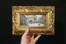 Miniatura olio su rame  vecchia Milano navigli paesaggio invernale '900 cornice
