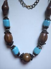 collana stile etnico, turchesi veri e legno, rimanenza negozio